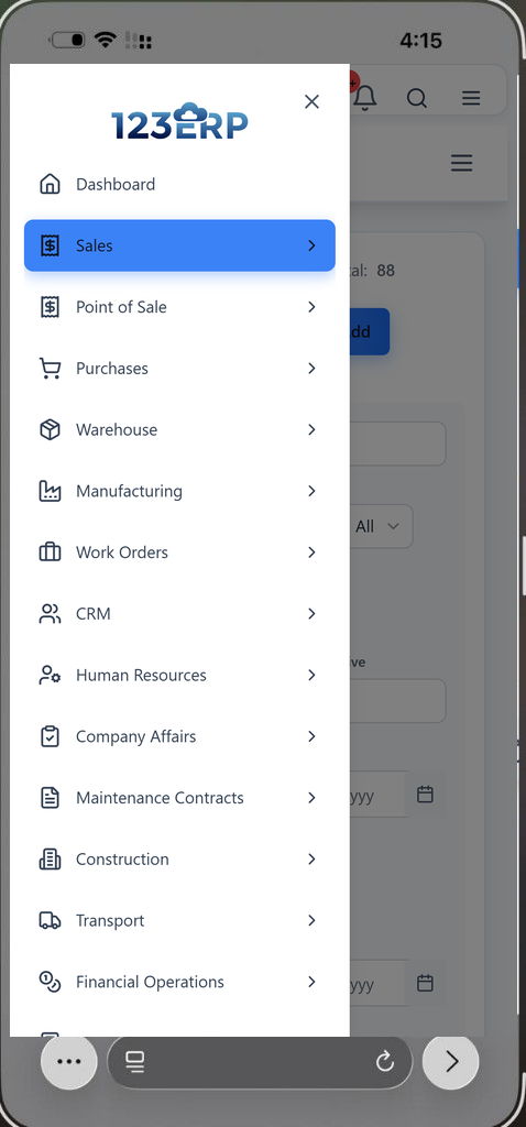 123 ERP modules on mobile